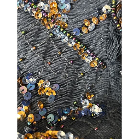 Pisarro Nights Embellished Beaded Maxi Dress Sz 2 Navy Formal Wedding Mesh Gown - Picture 8 of 8